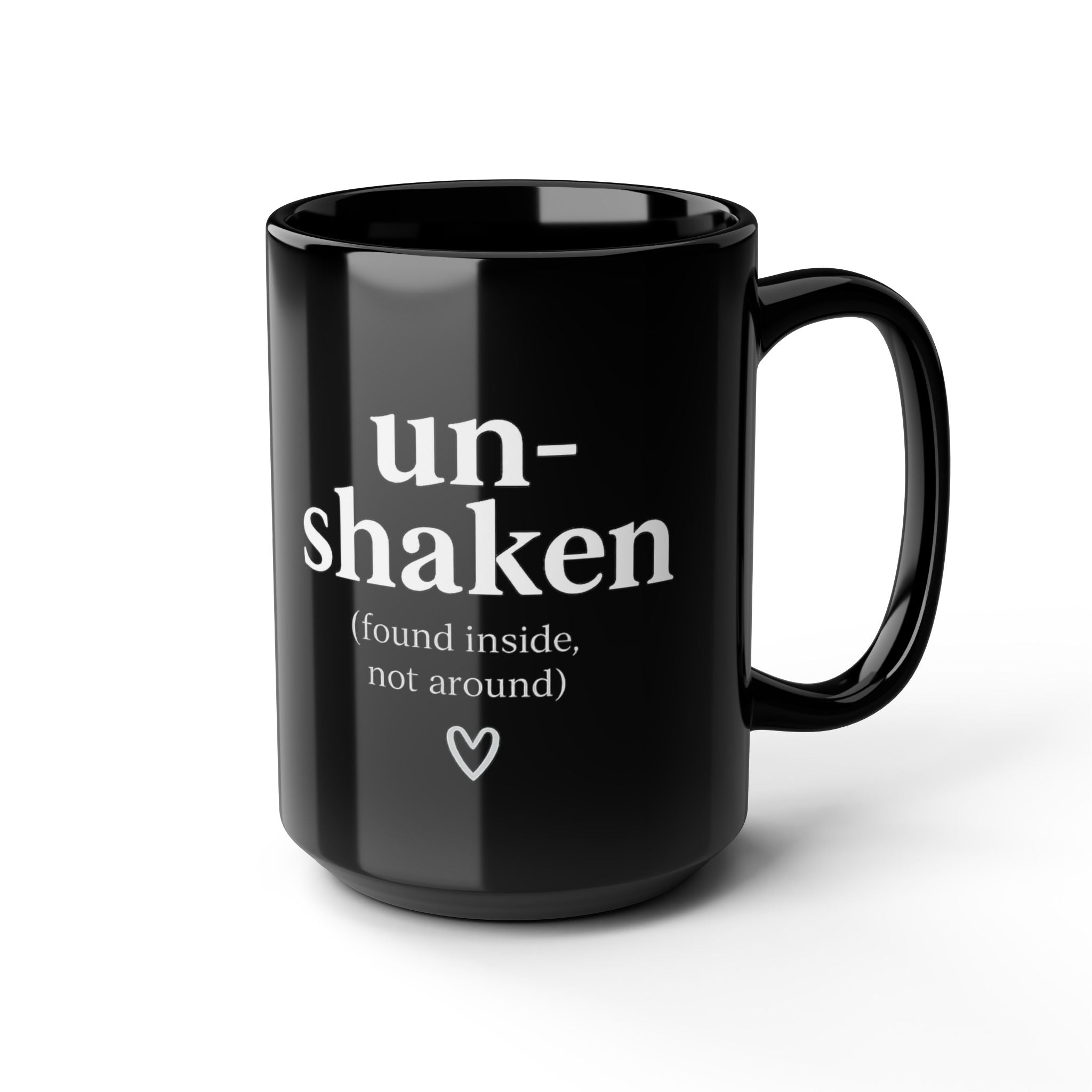 Her Mood Podcast Coffee Mug Black 15oz Ceramic Cup Unshaken (Found Inside, Not Around) White Logo Dishwasher Safe Podcast Gift