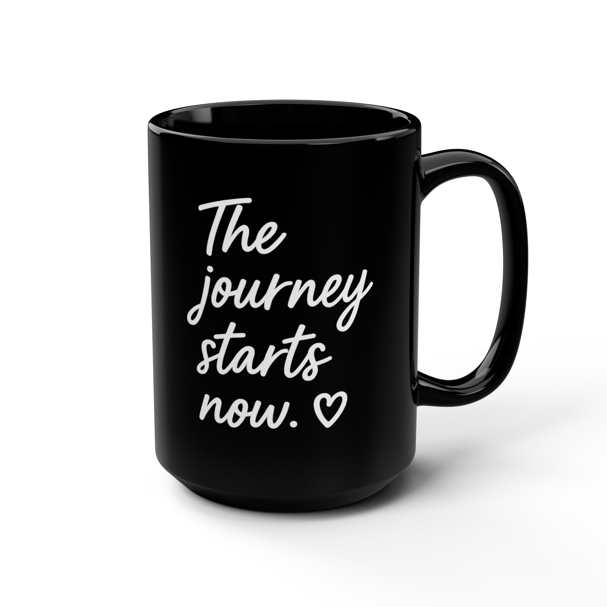 Her Mood Podcast Coffee Mug Black 15oz Ceramic Cup The Journey Starts Now White Logo Dishwasher Safe Podcast Gift