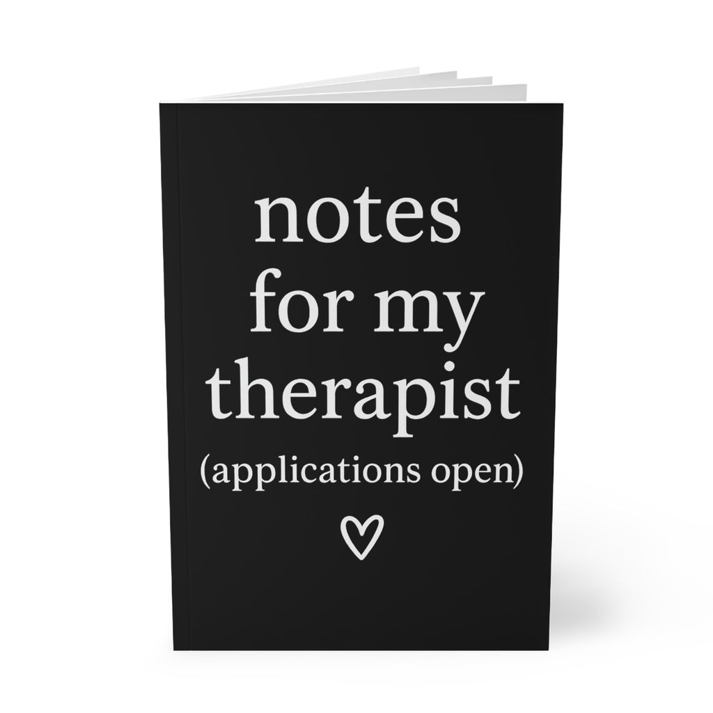 Her Mood Podcast Journal Black Softcover Notebook Notes for My Therapist (Applications Open) Lined A5 Planner Gift