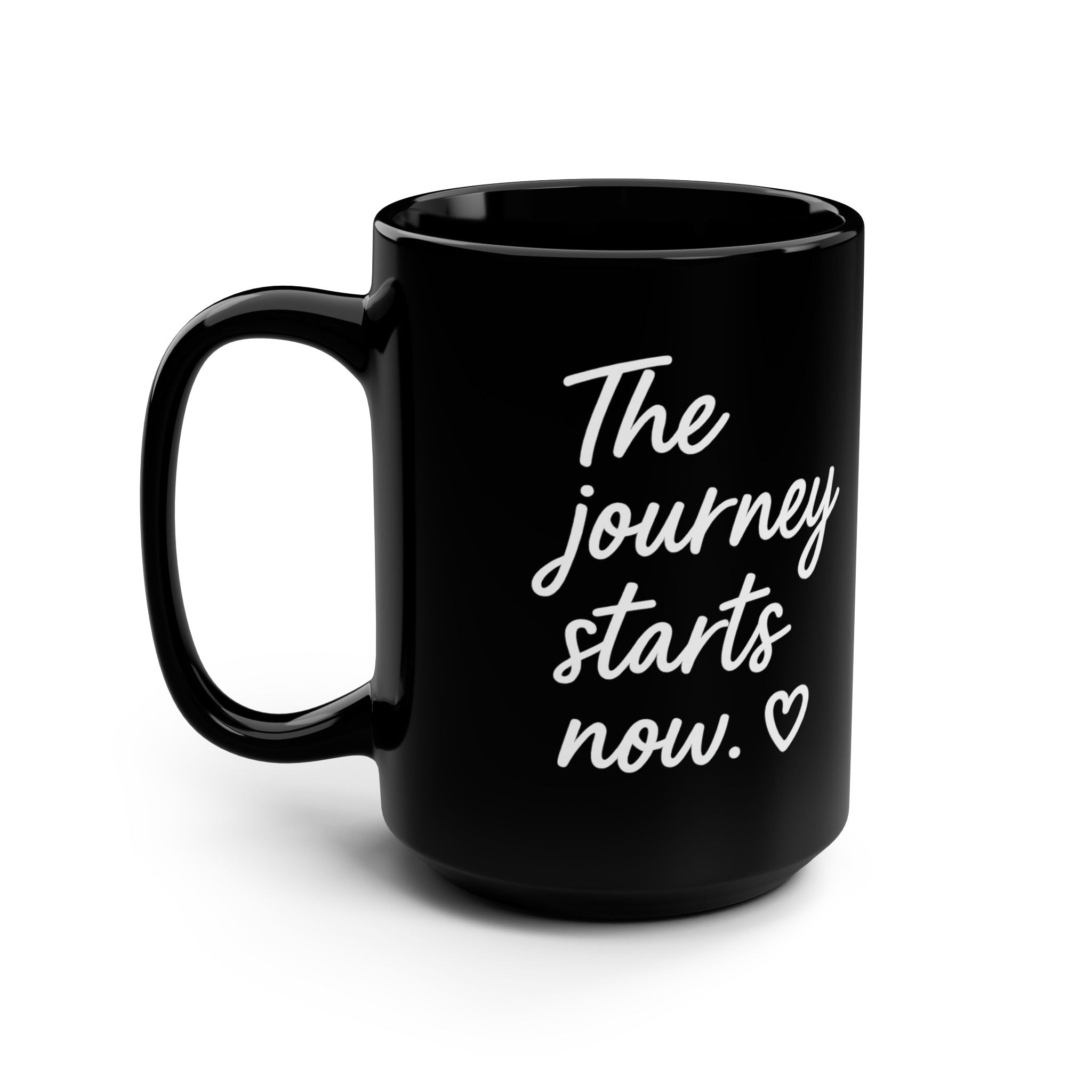 Her Mood Podcast Coffee Mug Black 15oz Ceramic Cup The Journey Starts Now White Logo Dishwasher Safe Podcast Gift