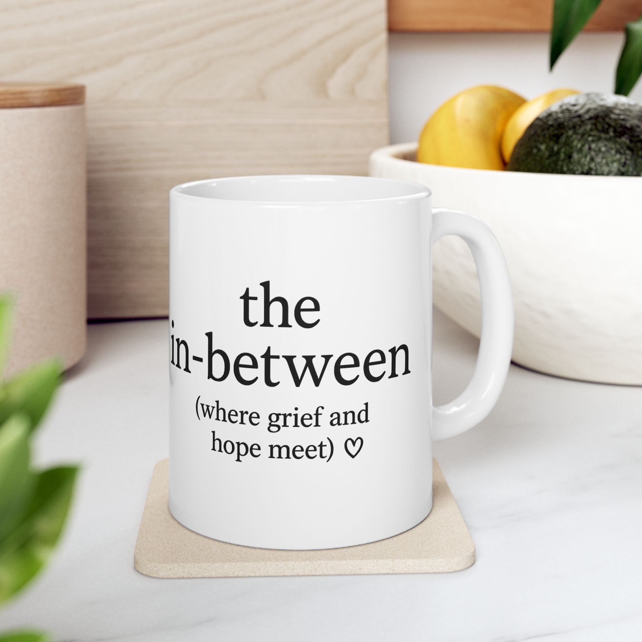 Her Mood Podcast Coffee Mug White Ceramic Cup The In-Between (Where Grief and Hope Meet) Dishwasher Safe Podcast Gift