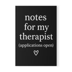 Her Mood Podcast Journal Black Softcover Notebook Notes for My Therapist (Applications Open) Lined A5 Planner Gift