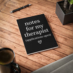 Her Mood Podcast Journal Black Softcover Notebook Notes for My Therapist (Applications Open) Lined A5 Planner Gift