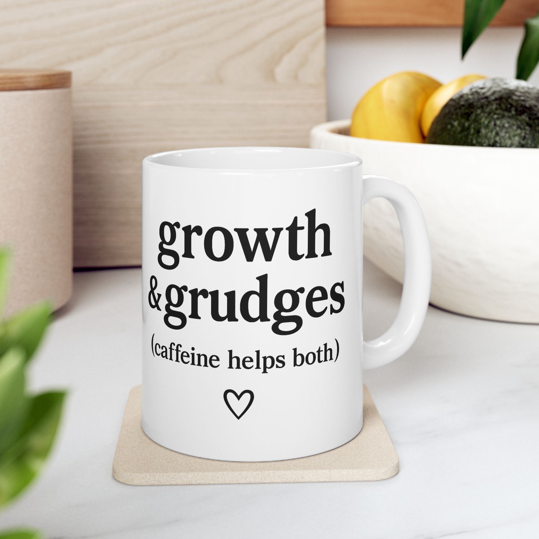 Her Mood Podcast Coffee Mug White 11oz Ceramic Cup Growth & Grudges (Caffeine Helps Both) Dishwasher Safe Podcast Gift